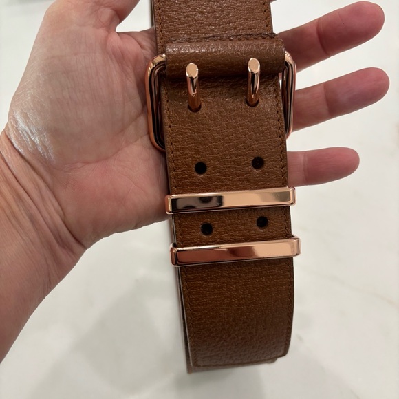 Balenciaga brown/tan leather belt with Rose Gold Hardware Very Good condition! main image 5